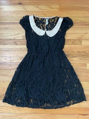 Bella D. Black Lace Mini Dress with White Peter Pan Collar